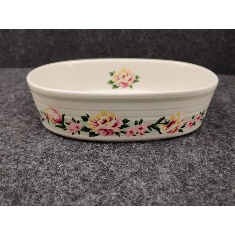 Vintage CROSCILL Porcelain Bathelle Soap Dish Cottagecore Pink Roses Japan